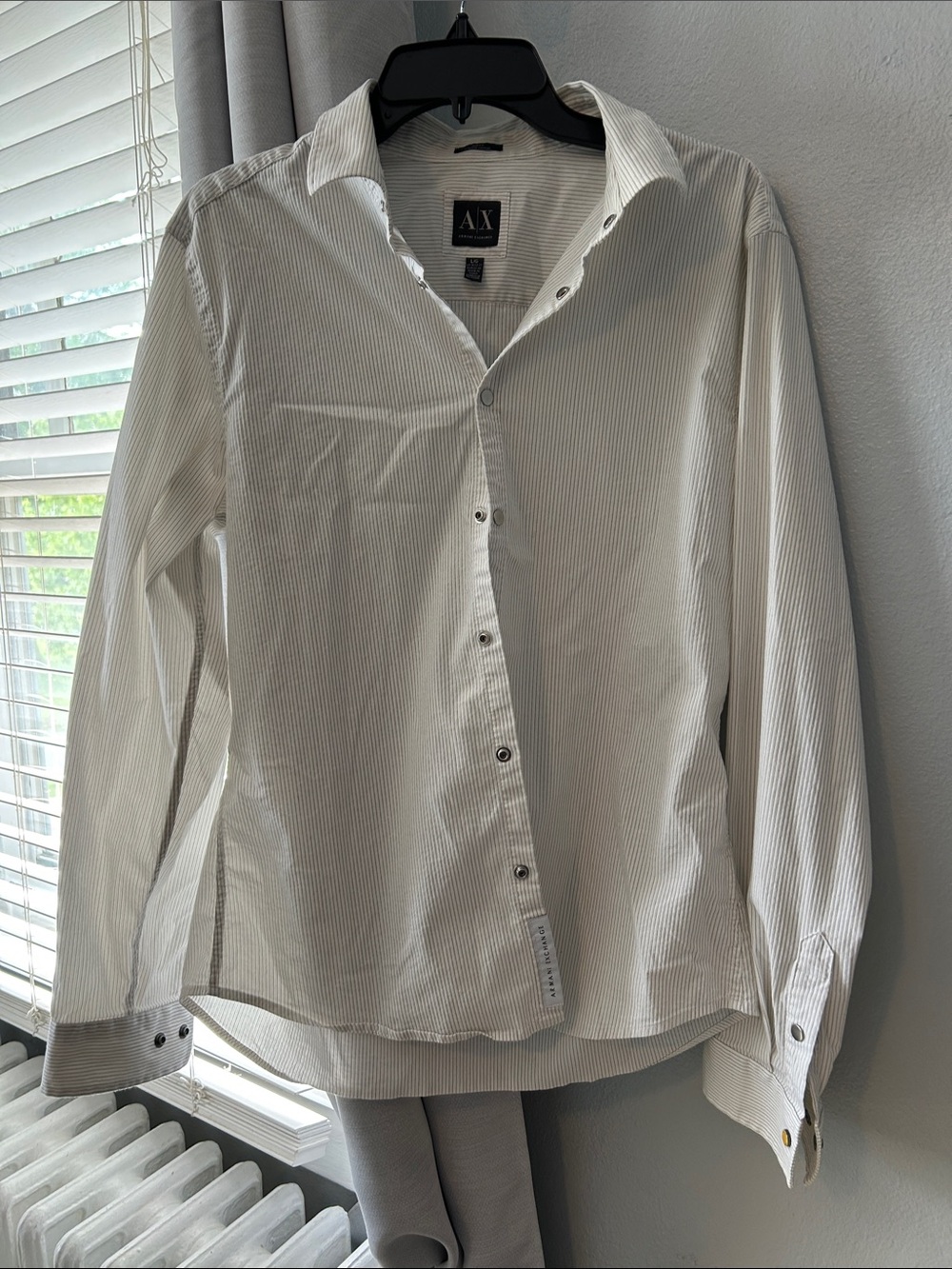 A/X Armani Exchange Men's White Shirt with Gray Pinstripes